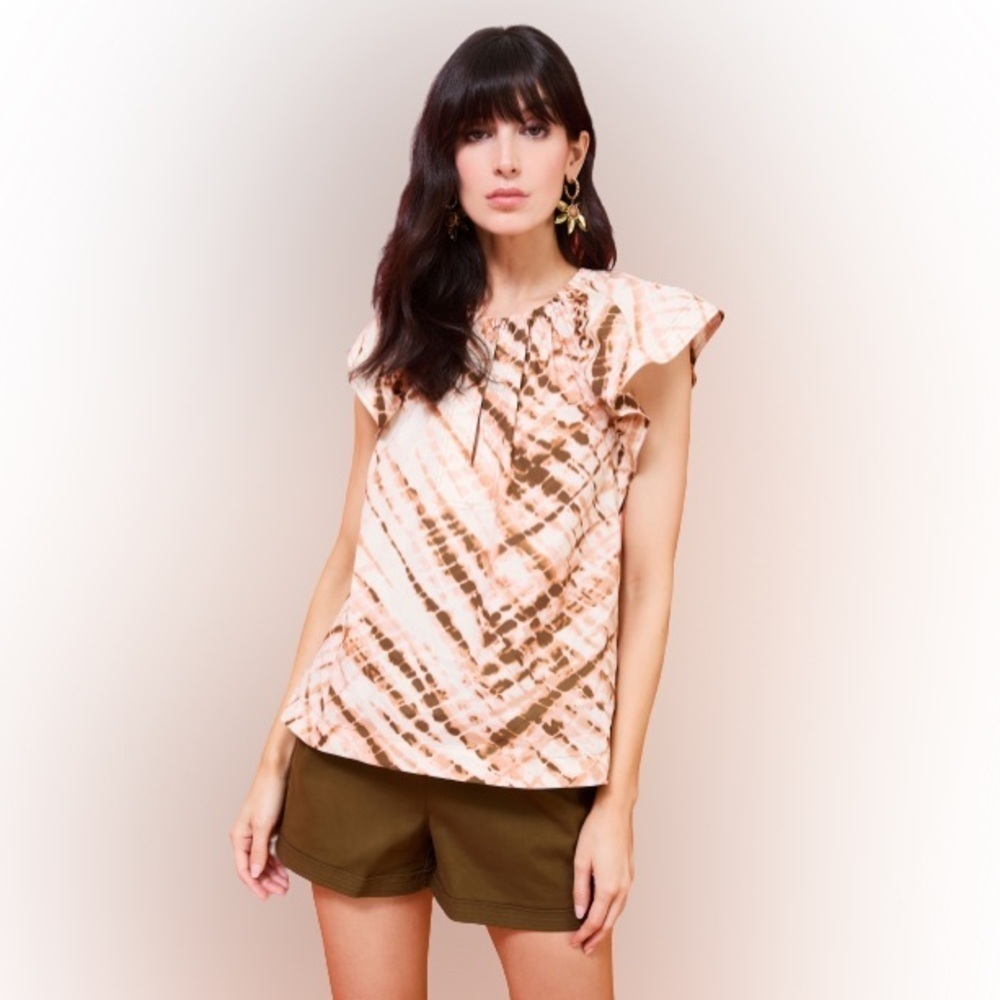 NEW MARIE OLIVER XS Kara Top in crosshatch print Short Sleeve Blouse